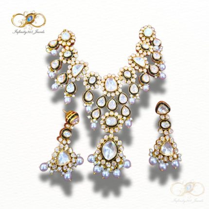 Fusion Charm Moissanite Polki Pendant Set with Black Meenakari - Infinity 365 Jewels