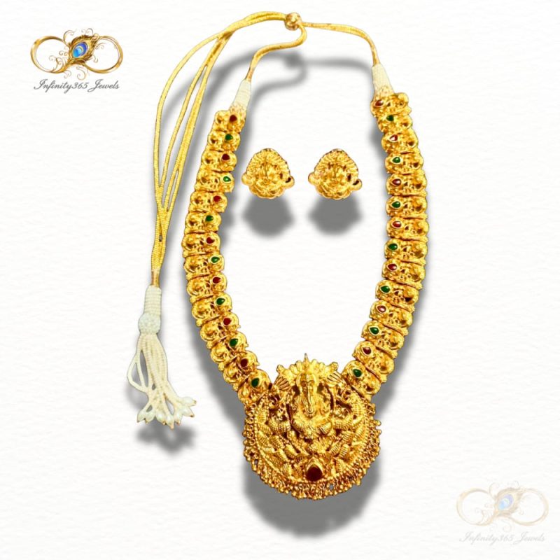 Temple Jewellery Ganesh Ji Blessings Necklace Set - Infinity 365 Jewels